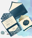 Set Wedding invitation envelope for laser cutting. Vector illustration. Royalty Free Stock Photo