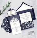 Set Wedding invitation envelope for laser cutting. Vector illustration. Royalty Free Stock Photo