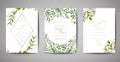 Set of Wedding Invitation, floral invite, thank you, rsvp rustic card design with gold foil decoration. Elegant modern template Royalty Free Stock Photo