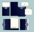 Set of wedding invitation or greeting card with gold ornament. Royalty Free Stock Photo