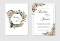 Set for wedding invitation, greeting card, save date, banner. Flowers, leafs, boxwood, brunia and eucalyptus, pink rose.