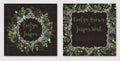 Set for wedding invitation, greeting card, save date, banner. Vintage frame with green fern leaf, boxwood, brunia and eucalyptus.