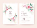 Set of wedding invitation template with floral frame & border, and gold leaves. Flowers composition vector for save the date,