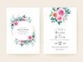 Set of wedding invitation template with floral frame, bouquet, and gold line border. Flowers composition vector for save the date