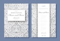 Set of wedding invitation templates. Cover design with silver Damask ornaments