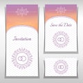 Set of wedding invitation templates with elegant ornament elements. Royalty Free Stock Photo