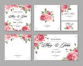 Set Wedding invitation vintage card with roses and antique decorative elements. Royalty Free Stock Photo