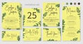 Set of wedding invitations, floral invitations, table, menu, thank you, rsvp card design. Branches boxwood, light green on a