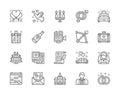 Set of Wedding Line Icons. Bridal Bed, Limousine, Bride, Bridegroom and more. Royalty Free Stock Photo