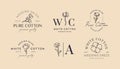 Set Wedding logos in minimal trendy style. Liner floral labels and badges - Vector Icon, Tag with Cotton Flower