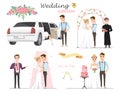 Set of wedding pictures, bride and groom in love Royalty Free Stock Photo