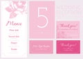 Set for wedding reception. Menu, table number, thank card, sitting card. Royalty Free Stock Photo