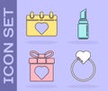 Set Wedding rings, Calendar with 8 March, Gift box and heart and Lipstick icon. Vector