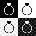 Set Wedding rings icon isolated on black and white, transparent background. Bride and groom jewelry sign. Marriage Royalty Free Stock Photo