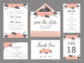 Set of wedding suite template decorate with rose flower. Royalty Free Stock Photo