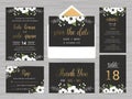 Set of wedding suite template decorate with white flowers.