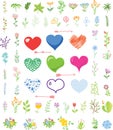 Set of wedding or valentine's day graphic set- wreath, flowers, arrows, hearts, laurel, ribbons and labels, hand