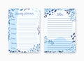 Set of weekly planner and list for notes templates decorated by abstract paint traces and scribble. Printable pages for