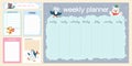 Set of weekly & daily planner page design template children calendar.