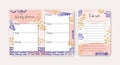 Set of weekly planner and to-do-list templates decorated by colorful brush strokes and smears. Plan, schedule