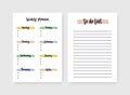 Set of weekly planner and to-do-list templates with headings highlighted by paint traces. Decorative daily plan