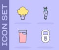 Set Weight, Broccoli, Glass with water and Carrot icon. Vector