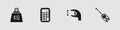 Set Weight, Calculator, Approximate measurements and Laser distance measurer icon. Vector