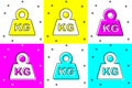 Set Weight icon isolated on color background. Kilogram weight block for weight lifting and scale. Mass symbol. Vector