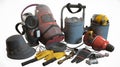 A set of welding equipment including gas torches and safe three created with generative AI Royalty Free Stock Photo
