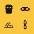 Set Welding mask, Chain link, Gold bars and glasses icon with long shadow. Vector