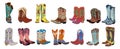 Set of western cowboy boots vector isolated. Royalty Free Stock Photo