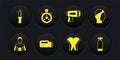 Set Wetsuit for scuba diving, Diving hood, Flashlight diver, Stopwatch, Aqualung and knife icon. Vector