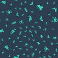 Set Whale, Horse head, Fish skeleton and Deer with antlers on seamless pattern. Vector