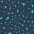 Set Whale, Horse head, Fish skeleton and Deer with antlers on seamless pattern. Vector Royalty Free Stock Photo