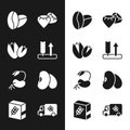 Set Wheat, Pistachio nuts, Coffee beans, Seed, Sprout, Beans, Flour truck and pack icon. Vector Royalty Free Stock Photo