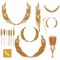 Set of wheat wreath and design elements. Royalty Free Stock Photo