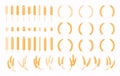 Set of wheats ears icons and wheat design elements. Harvest wheat grain, growth rice stalk and whole bread grains or field cereal Royalty Free Stock Photo