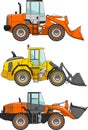 Set of wheel loaders on white background