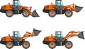 Set of wheel loaders on white background