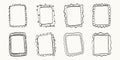 Set of whimsical rectangle hand-drawn frames in trendy, vintage styles. Cute frames suitable for labels, logos, invitations Royalty Free Stock Photo