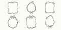 Set of whimsical rectangle, oval and round hand-drawn frames in trendy, vintage styles. Cute frames for Easter cards, labels, Royalty Free Stock Photo