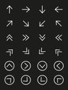 Set of white arrow on black background, Arrows vector icon, Line Arrow icon set. Royalty Free Stock Photo