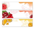 White banners with exotic fruits.