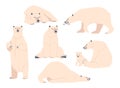 Set White Bear, Wild Polar Arctic Animal Predator in Different Postures. Mother with Cub, North Pole Cartoon Creature Royalty Free Stock Photo