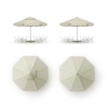Set of White Beige Blank Patio Outdoor Market Beach Cafe Bar Restaurant Round Umbrella Parasol on Background