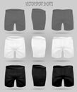 Set of white, black and gray shorts. briefs for sport. realistic mockup