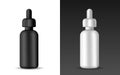 Set of white and Black realistic blank plastic serum bottle for cosmetic fluids Vector isolated object on a white background. Mock Royalty Free Stock Photo