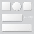 Set of white blank button. Round, square rounded buttons