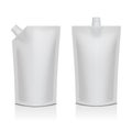 Set of white blank plastic doypack stand up pouch with spout. Flexible packaging mock up for food or drink Royalty Free Stock Photo