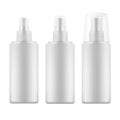 Set of white blank spray bottles with transparen cap.